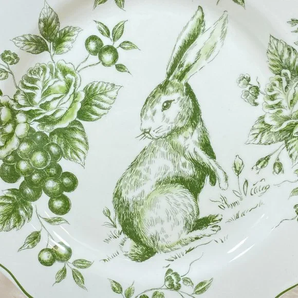 Maxcera Easter Bunny Rabbit Green White Toile Dinner Plates ~New ~Set of 2 - Picture 7 of 7